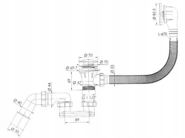 ALCADRAIN Syfon wannowy ALCA z korkiem clik-clak DN 70 H-120 chrom