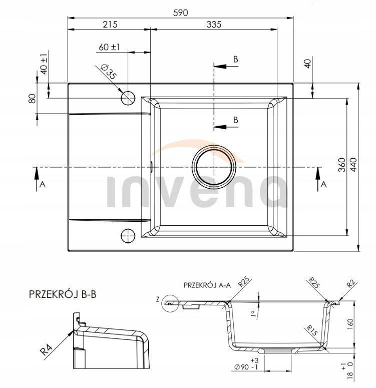 ZLEWOZMYWAK GRANIT 1K TESALIA CZARNY NAKRAPIANY Z SYF CHROM Z KRÓTKIM OCIEK