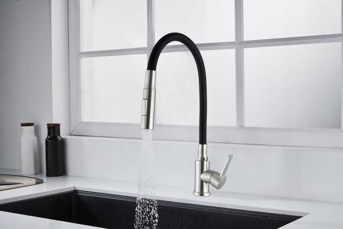 INVENA BATERIA ZLEWOZMYWAKOWA DALIS Z RUCHOMĄ 2F WYLEWKĄ, INOX / CZARNA