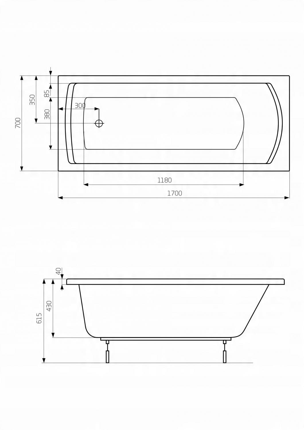 Wanna prostokątna LINEA 170x70 White ROCA