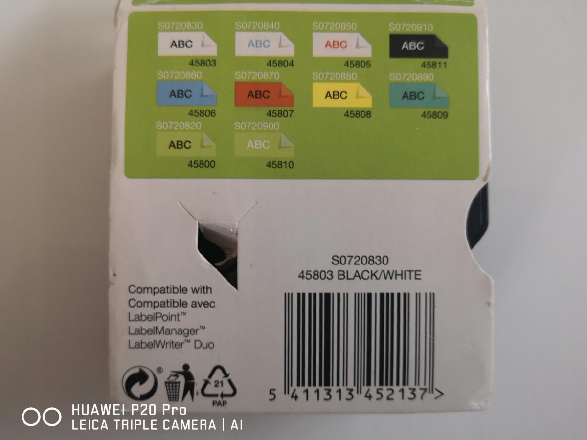 Taśma D1 19mmx7m, czarno-biała