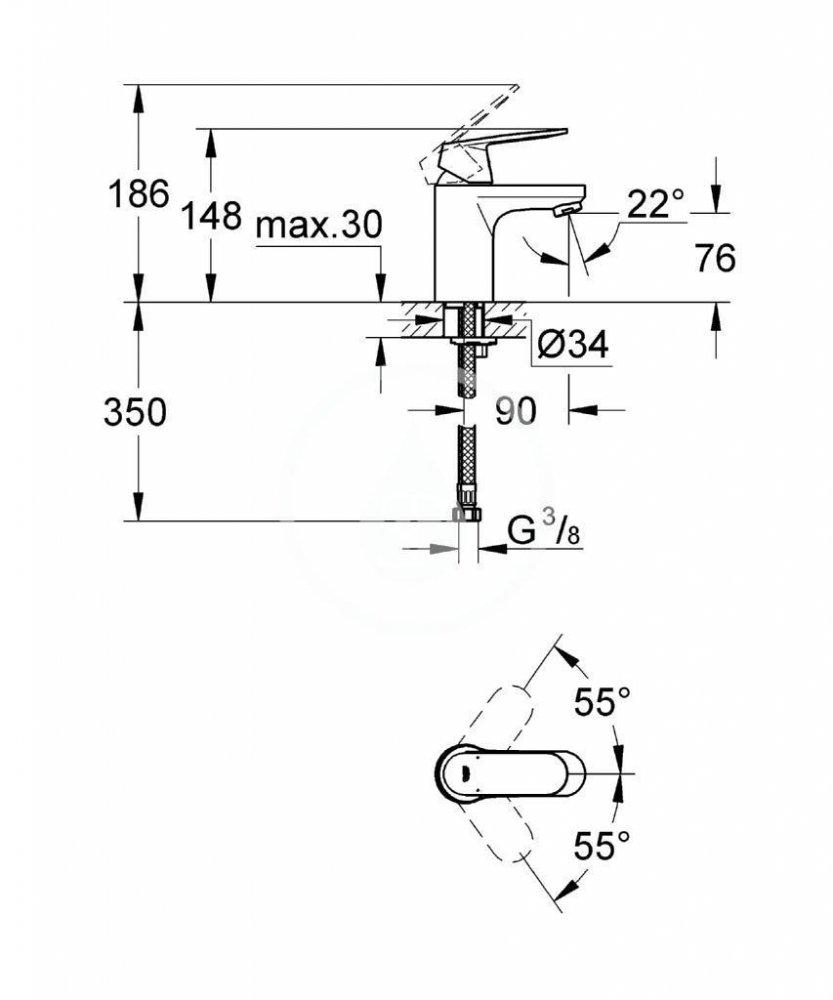 Bateria umywalkowa stojąca GROHE Eurostyle 1-uchwyt. 1-otw. mosiężna chrom