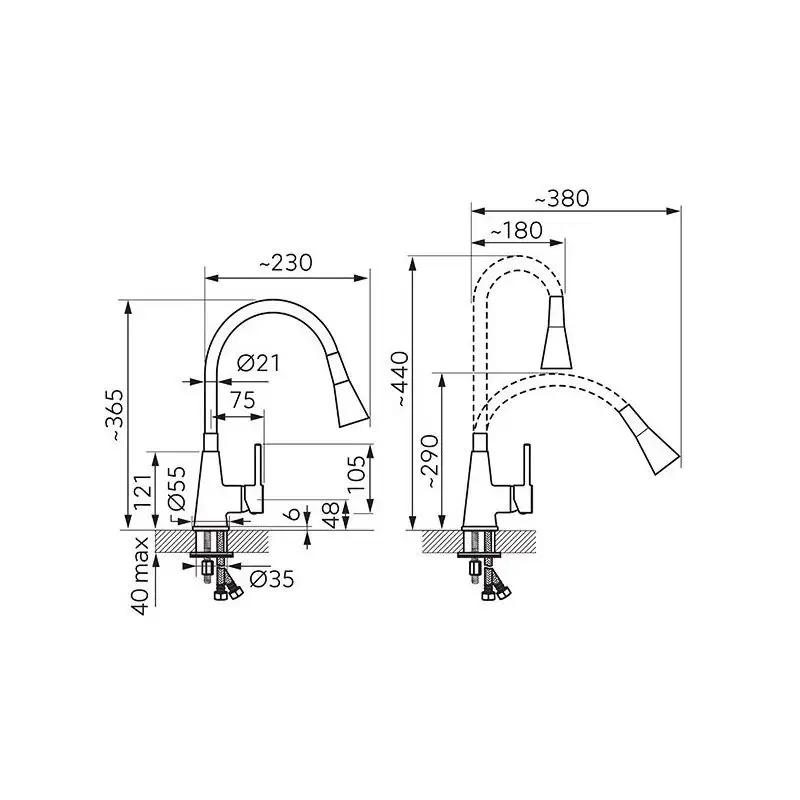 FERRO Bateria zlewozmywakowa Zumba II, srebrna elastyczna wylewka 2F, chrom