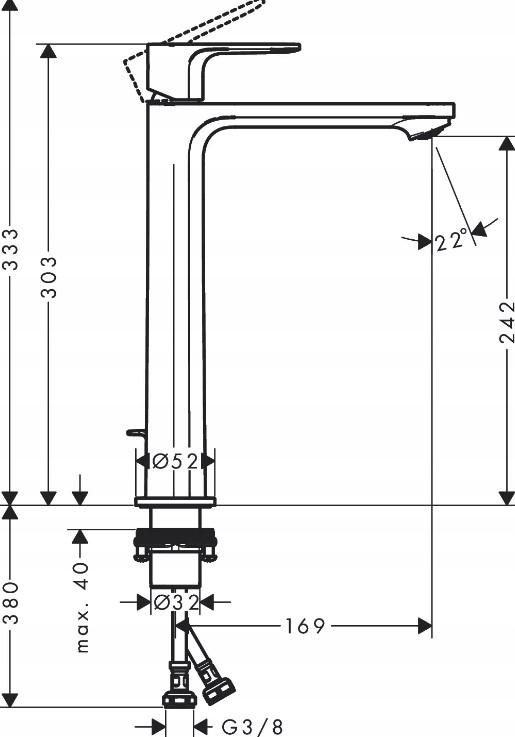 Bateria umywalkowa stojąca HANSGROHE REBRIS E 80 1-uchwyt. 1-otw. chrom