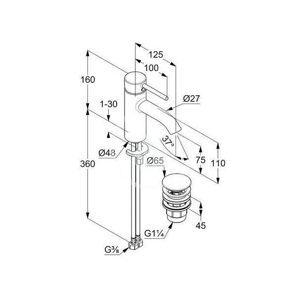 Bateria umywalkowa KLUDI BOZZ 1-uchwytowa 1-otworowa chrom