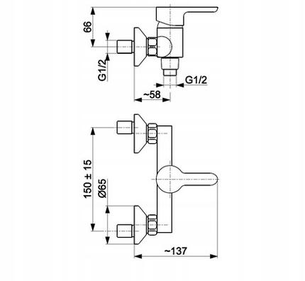 Bateria natryskowa ścienna ARMATURA KRAKÓW JASPIS 2-otw mosiężna chrom