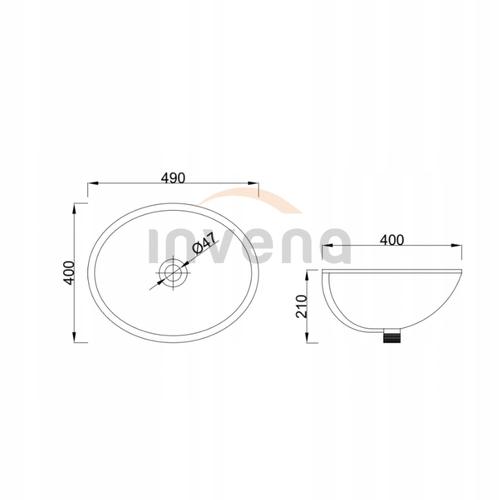 INVENA UMYWALKA PODBLATOWA MYKONOS 49 CM, Z PRZELEWEM