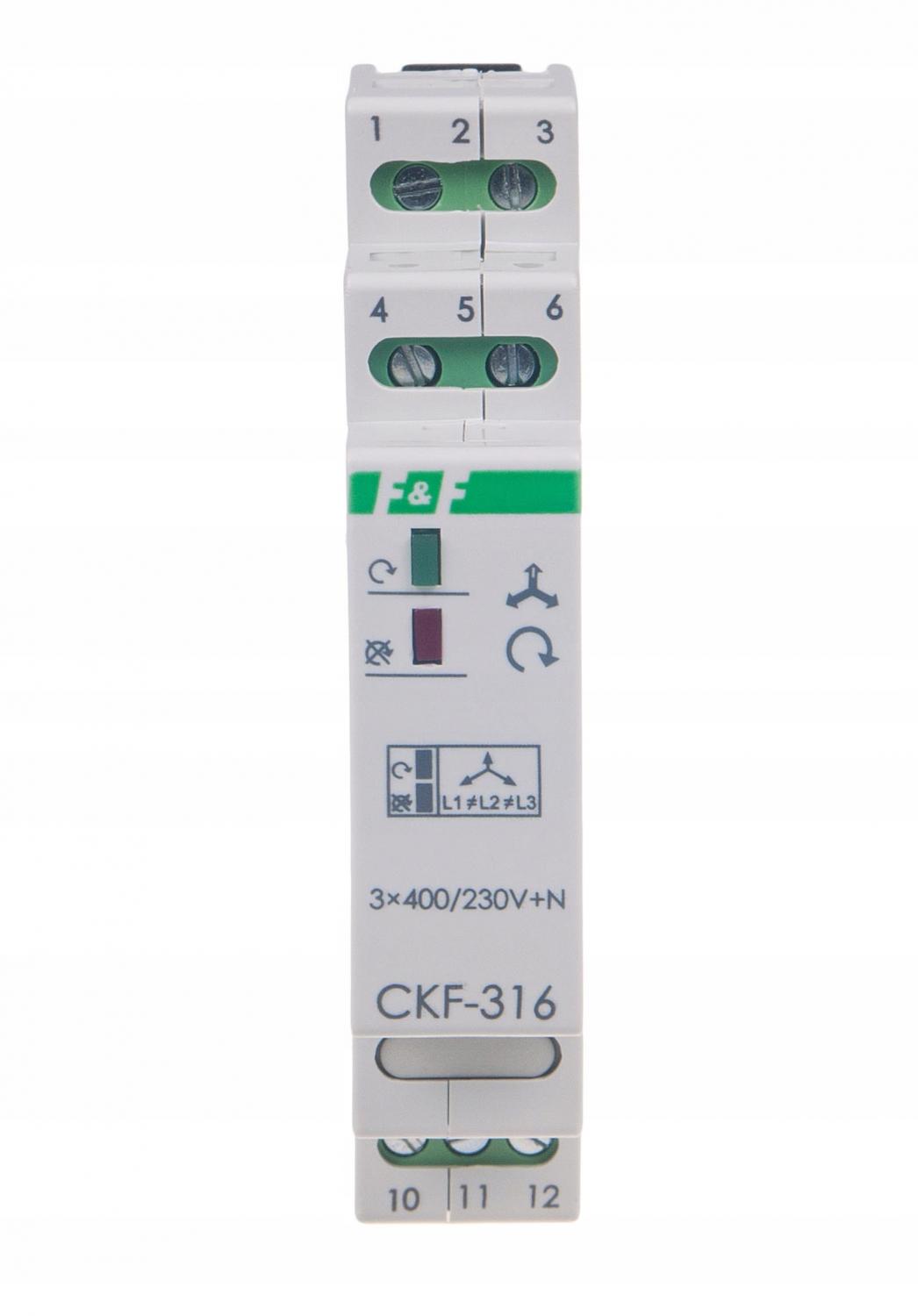 F&F Czujnik kolejności i zaniku fazy CKF-316 styki: 1P , I=10A, 1 moduł