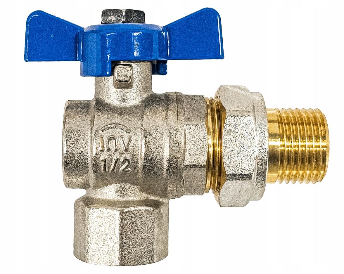 INVENA ZAWÓR KULOWY KĄTOWY ZE ŚRUBUNKIEM DN 15 Z NIEBIESKIM MOTYLKIEM PROV