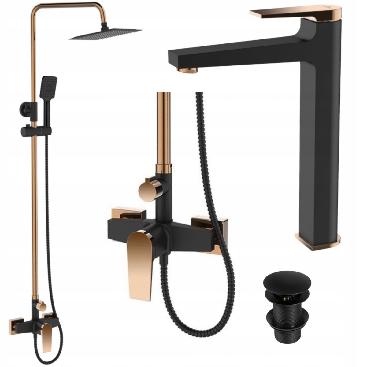 INVENA DESZCZOWNIA Z BATERIĄ NATRYSKOWĄ MIDNIGHT BLACK/GOLD ROSE