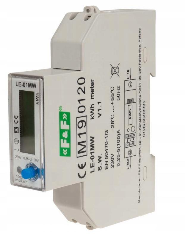 Jednofazowy licznik zużycia energii czynnej, biernej, Modbus RTU, wielotary