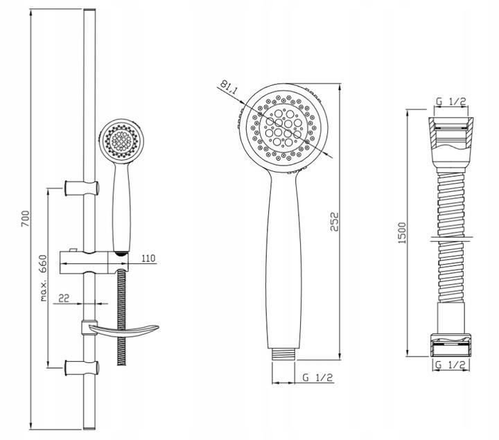 INVENA ZESTAW NATRYSKOWY NA DRĄŻKU SIROS 3F
