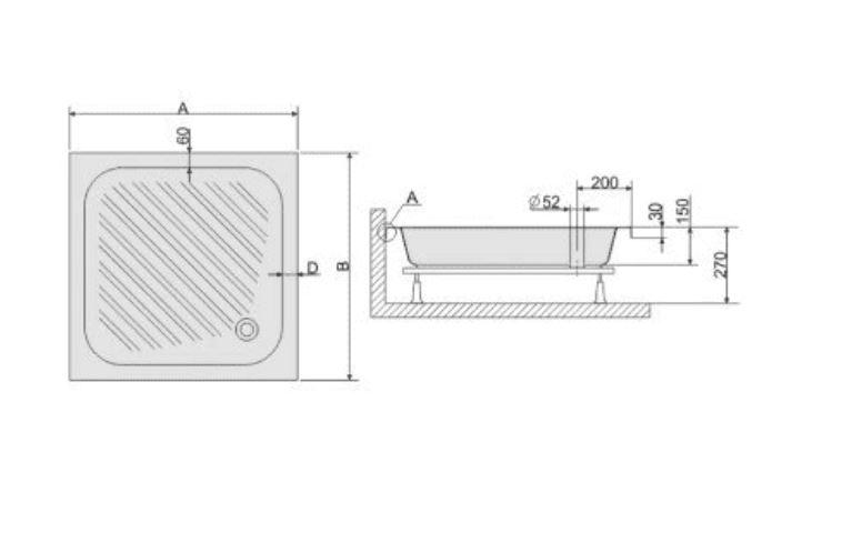 Brodzik akrylowy kwadratowy 80x80x15 cm SANPLAST Classic B/CL 80x80x15+STB
