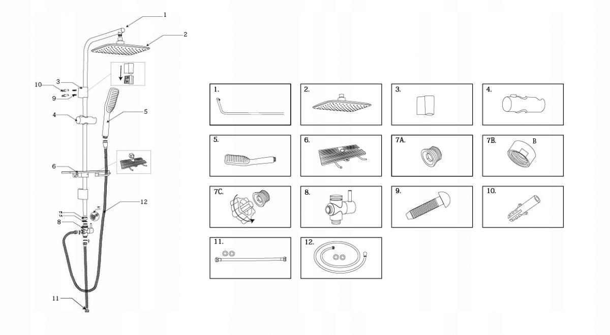 INVENA DESZCZOWNICA KWADRATOWA SVART, CZARNA