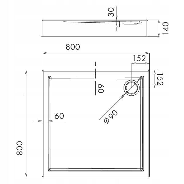 Brodzik akryl STABILSOUND kwadratowy 80x80x14 cm SCHEDPOL COMPETIA