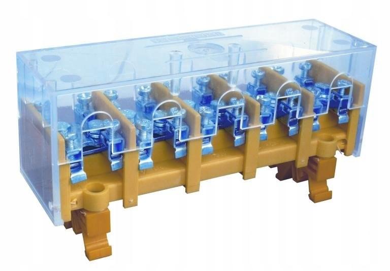 Odgałęźnik instalacyjny 5-segmentowy (zaciski5x25mm2 - 5x4x10mm2) na TS 35