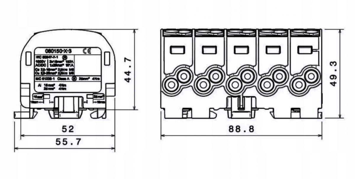SCB 25-5X Blok rozdzielczy - odgałęźny Al/Cu 80150 SIMBLOCK sza/nie/zie