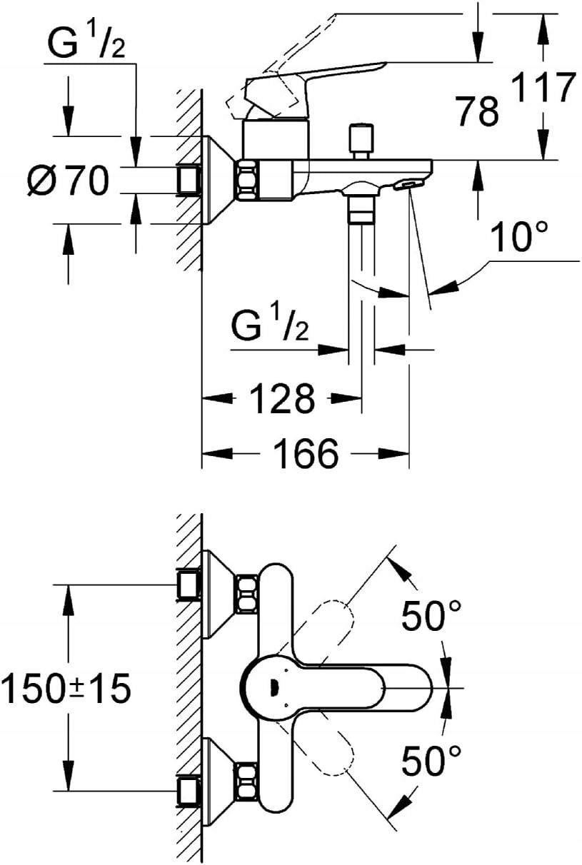 Bateria wannowa ścienna GROHE BauLoop 1-uchwytowa 2-otworowa chrom