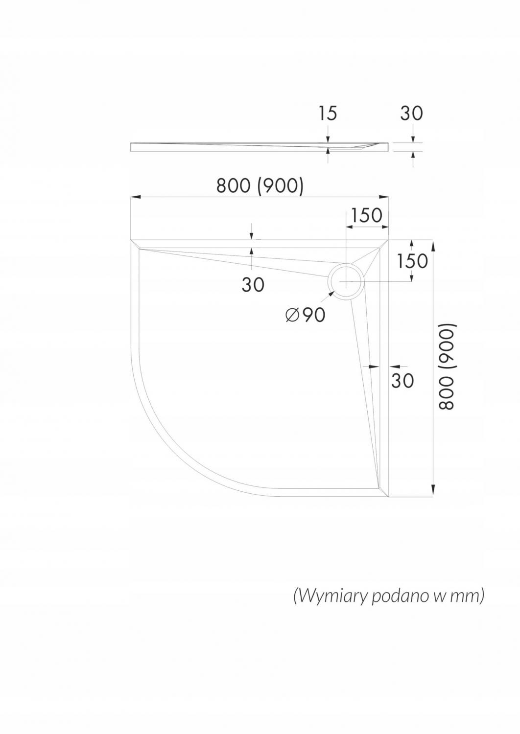 SCHEDPOL Brodzik kompozyt Etrusco Stabilsound Black Stone 90x90 półokrągły