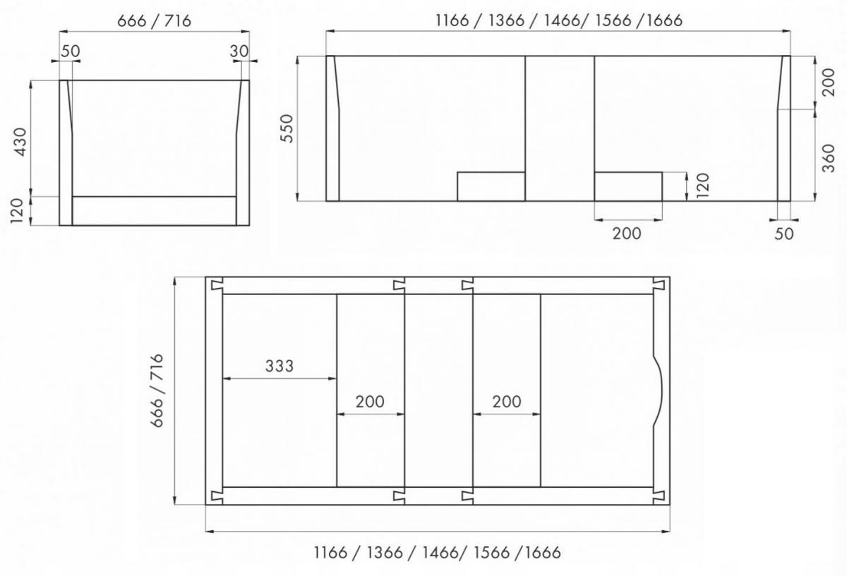 Nośnik do wanien prostokątnych 1.029-LED Stabilsound LED 140-170x75x61cm