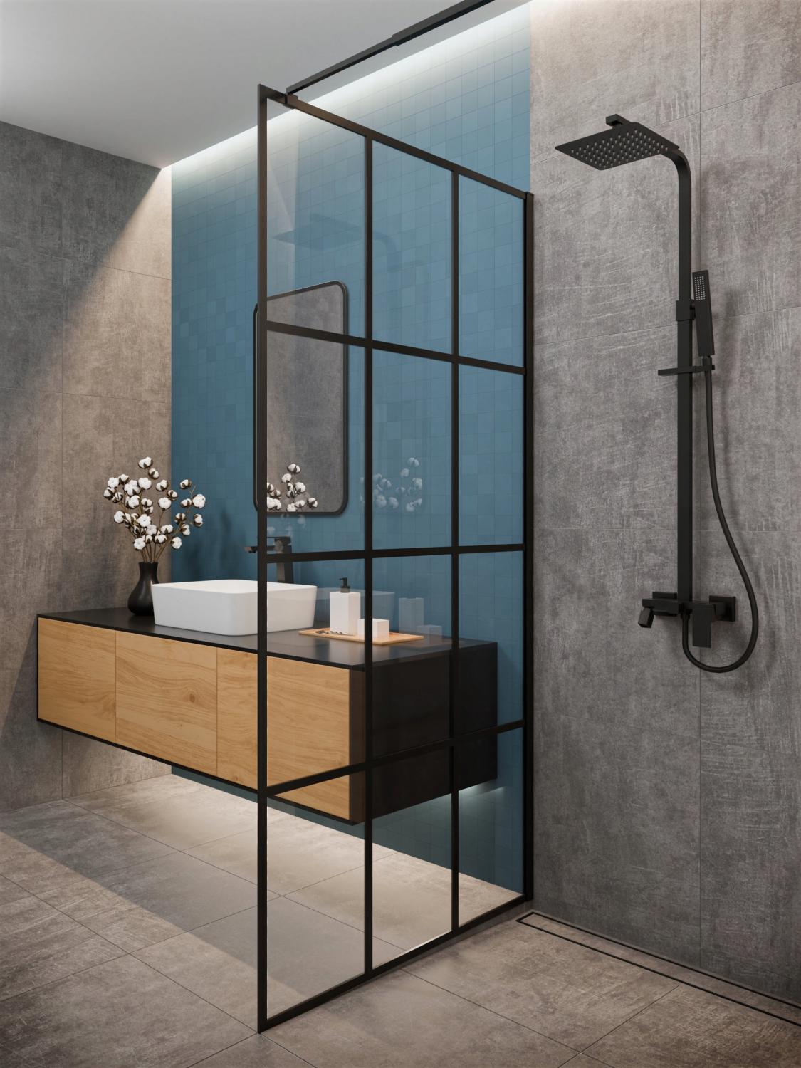 INVENA KABINA WALK-IN II 120X200CM GEOMETRYCZNA 8MM SHINY-GLASS CZARNY