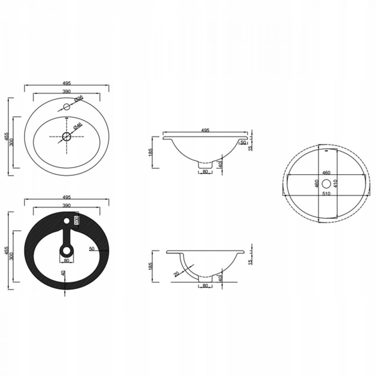 INVENA UMYWALKA WPUSZCZANA W BLAT NIKEA 50 CM, Z OTW. NA BAT.