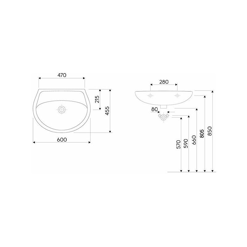 KOŁO Umywalka GEBERIT Idol wisząca z przelewem 600 x 450 mm biała