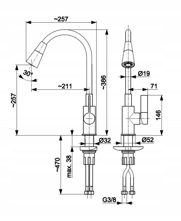 Bateria kuchenna ścienna ARMATURA KRAKÓW MEDICO NEW mosiężna xhrom