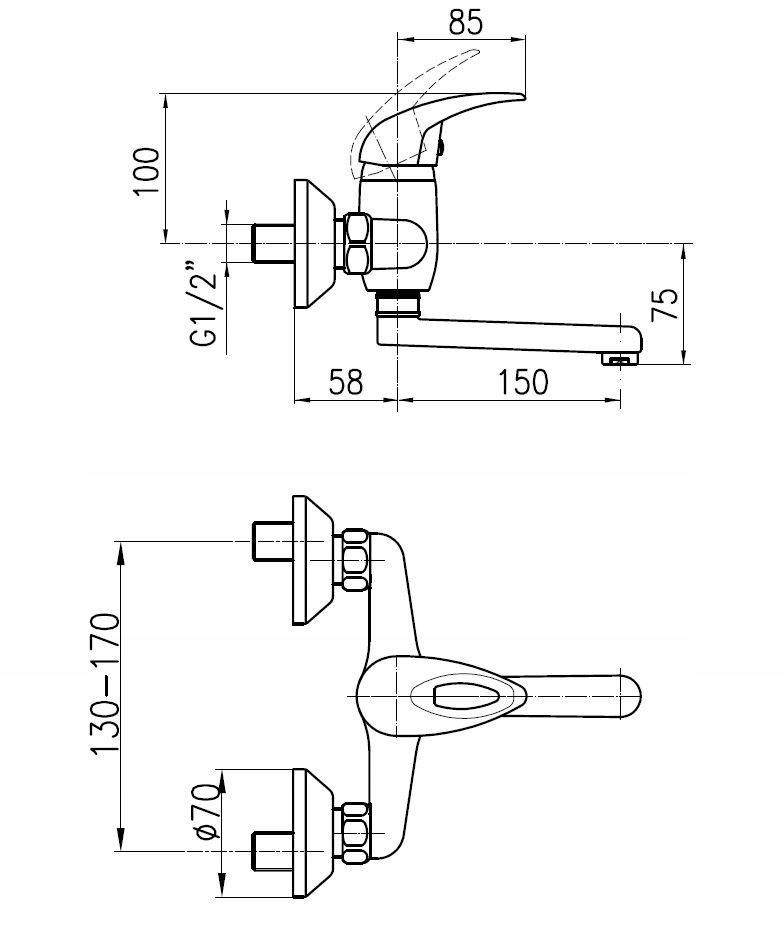 Bateria umywalkowa ścienna ARMATURA KRAKÓW MEDICO NEW mosiężna chrom