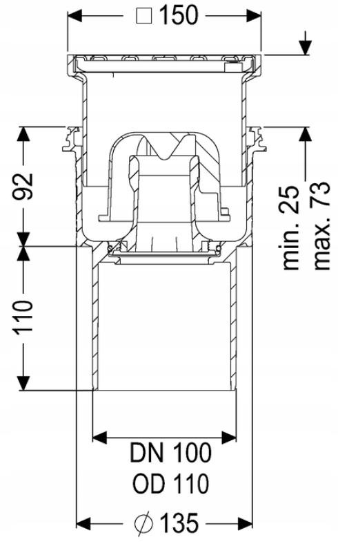 Wpust Practicus DN 100, odpływ pionowy, z kratką nierdzewną 138x138