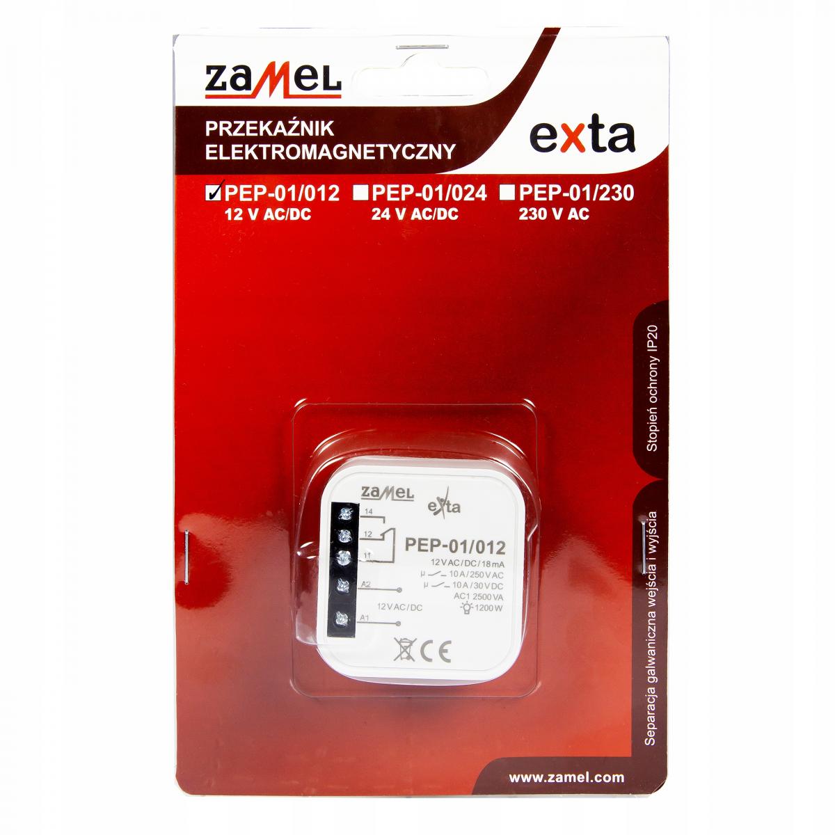 ZAMEL Przekaźnik elektromagnetyczny dopuszczalny 12VAC/DC, 10A PEP-01/012