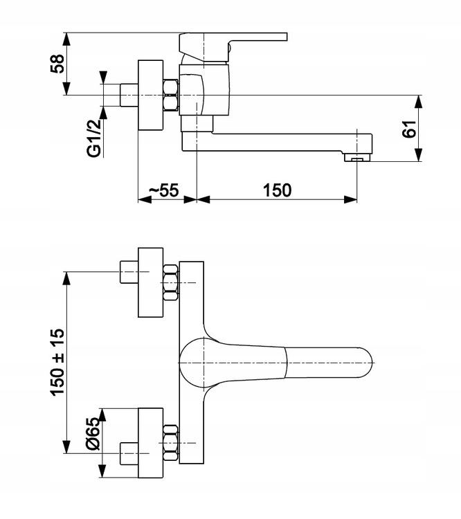 Bateria umywalkowa ścienna ARMATURA KRAKÓW SPARC BLACK mosiądz