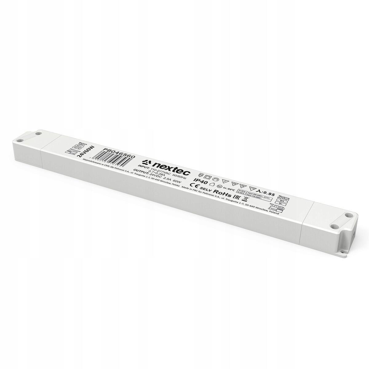 NEXTEC Zasilacz montażowy LUNA 24V, IP40, 2,5A, 60W