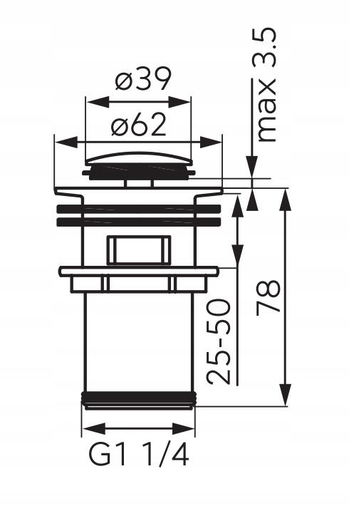 Zawór spustowy z przelewem, click-clack, 5/4, czarny