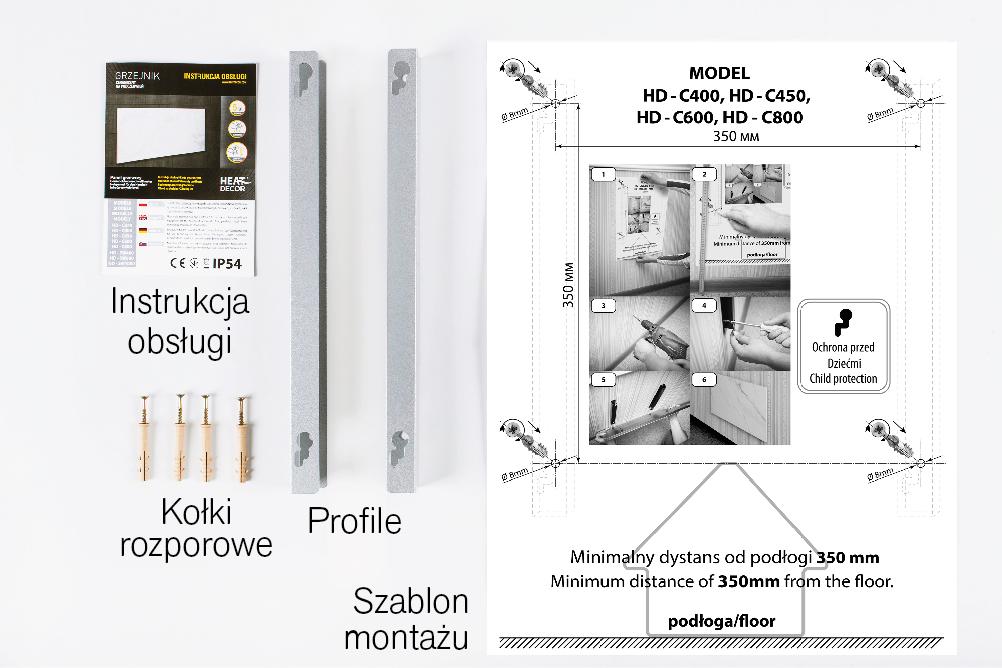 Grzejnik stalowy HD-WAVE STEEL z termostatem, moc 1000 W - biały