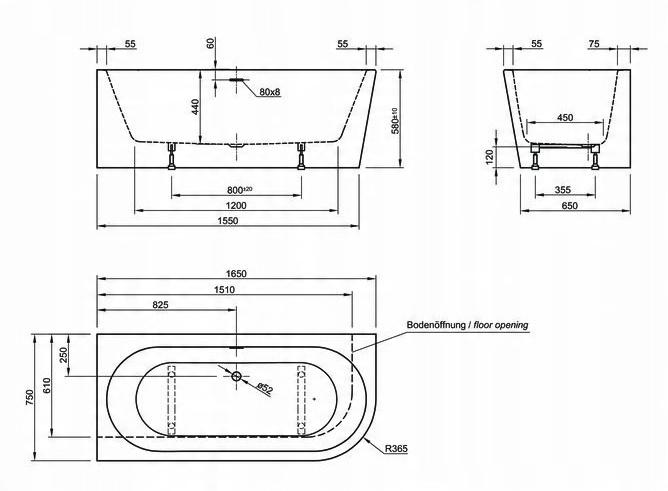 Wanna asymetryczna ETERNITY CORNER 165x75cm Lewa z/zint.obud z/syf Biała