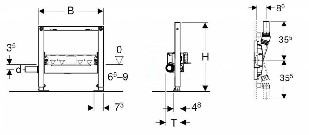 Stelaż do natrysków z odpływem ściennym, h65 GEBERIT Duofix 500 x 500 mm