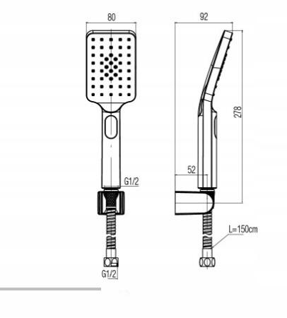LOFT BLACK Zestaw natryskowy punktowy, 3-funkcyjny