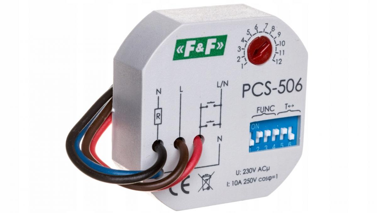 Przekaźnik czasowy PCS-506 ośmiofunkcyjny, styki: 1z, U=230VAC, I=10A, mont