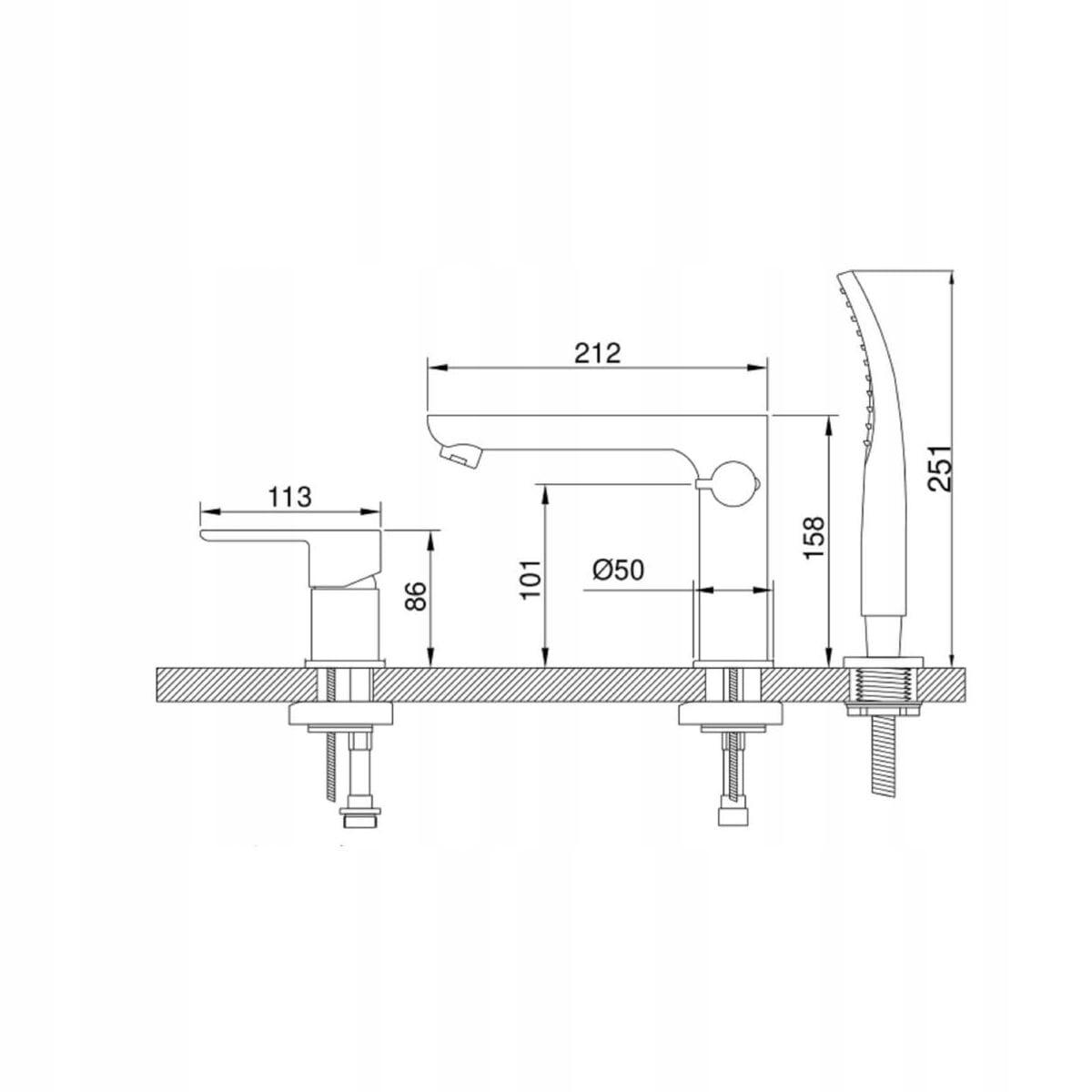 INVENA BATERIA WANNOWA 3-OTWOROWA SIROS CHROM