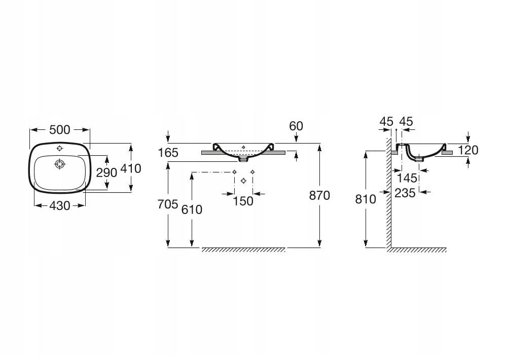 Umywalka blatowa 50x41 cm Roca DEBBA z otw. na baterię