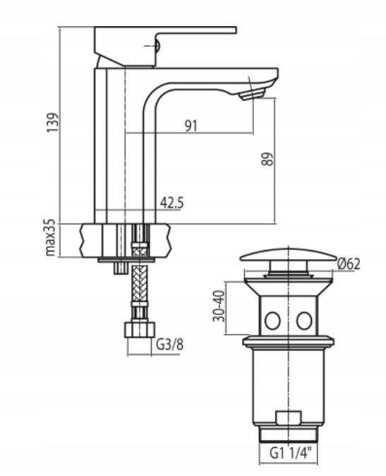 Bateria umywalkowa Valvex Loft Gold stojąca ze spustem click-clack