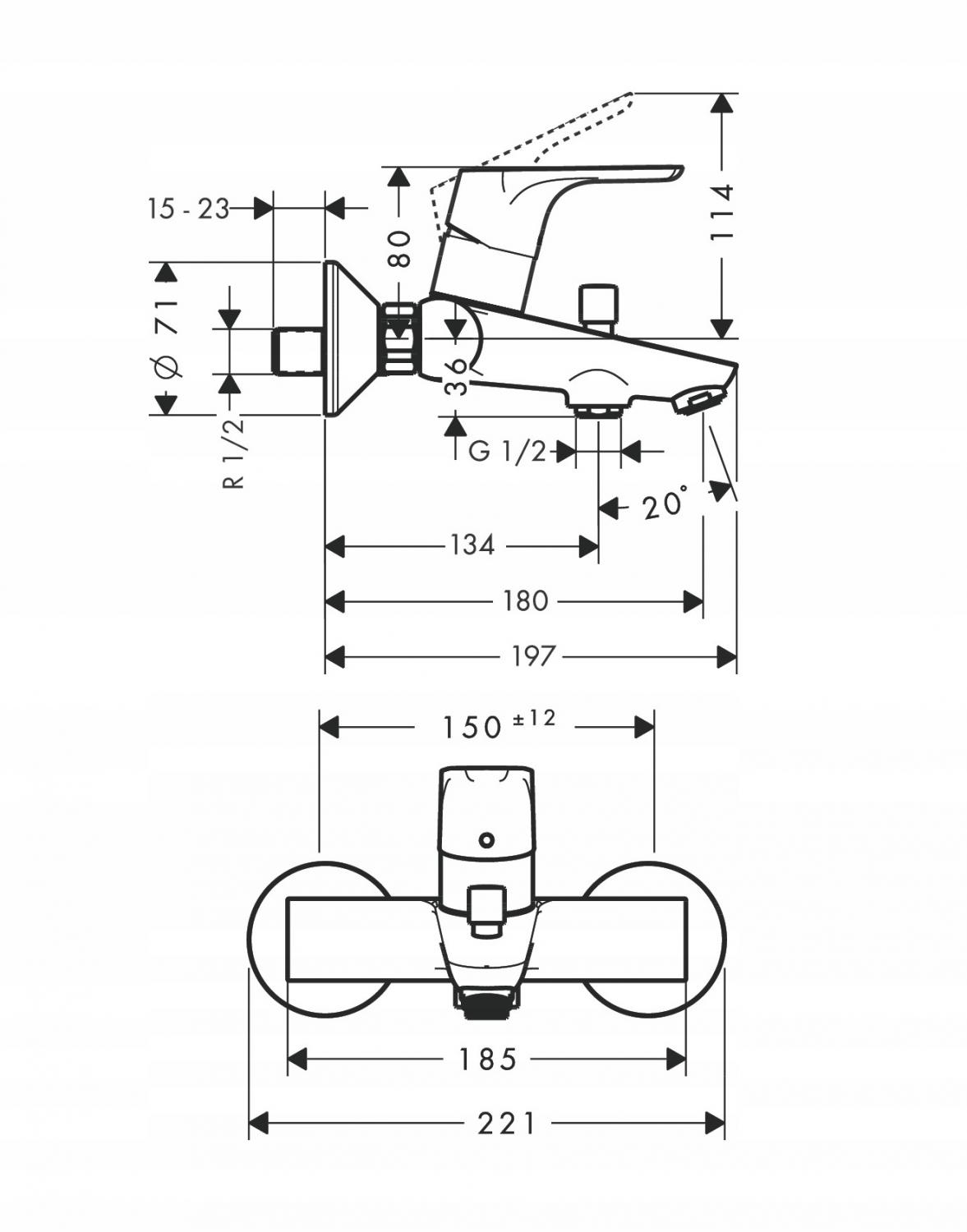 Bateria wannowa natynkowa HANSGROHE Vernis Blend 1-uchwyt. 2-otworowa chrom