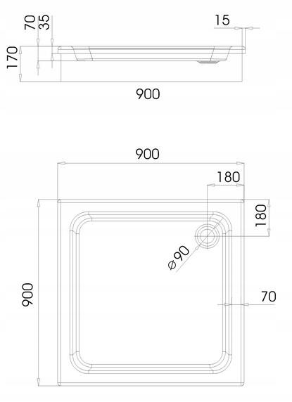 Brodzik akryl STABILSOUND kwadratowy 90x90x17 cm SCHEDPOL GRANDO PLUS