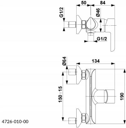 Bateria natryskowa ścienna ARMATURA KRAKÓW ANGELIT 2-otw mosiężna chrom