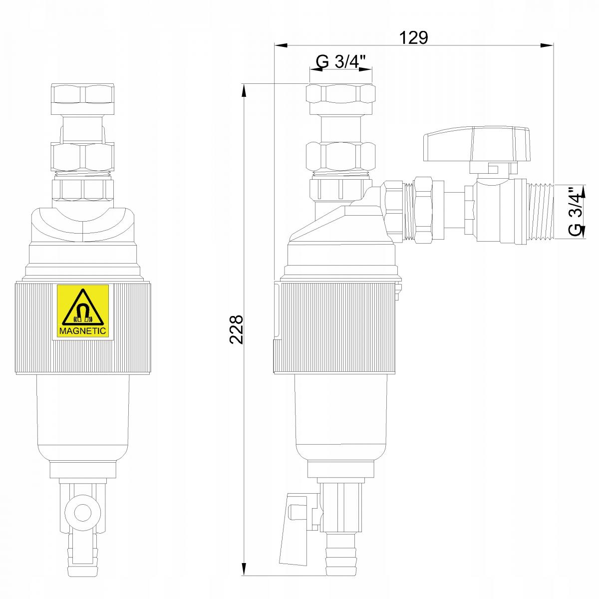 INVENA SEPARATOR MAGNETYCZNY 3/4 Z PÓŁŚRUBUNKIEM DO URZĄDZEŃ GRZEWCZYCH