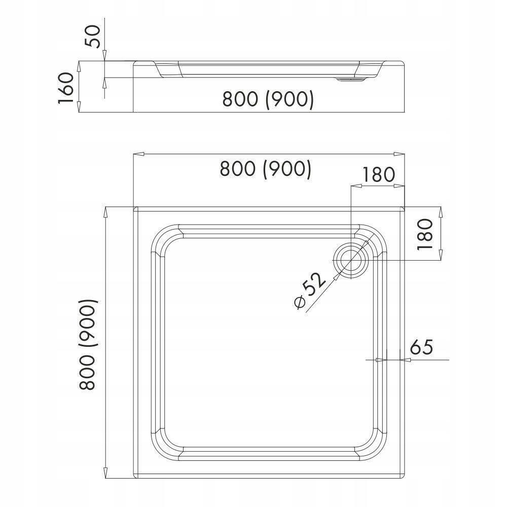 Brodzik akryl STABILSOUND kwadratowy 90x90x17 cm SCHEDPOL GRANDO PLUS