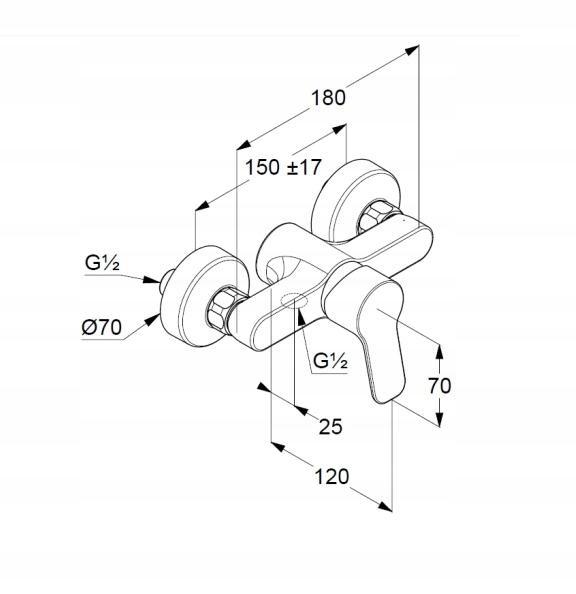 Bateria natryskowa ścienna KLUDI PURE&EASY 1-uchwytowa mosiężna chrom
