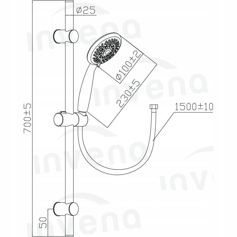 INVENA ZESTAW NATRYSKOWY NA DRĄŻKU DARK 3F