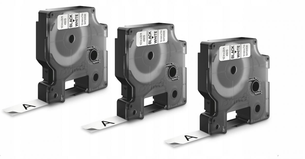 Taśma D1 12mmx7m, czarno-biała